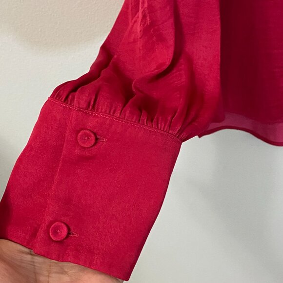 NWOT Cupcakes and Cashmere Red Satin Blouse with Long Sleeves - Picture 8 of 13
